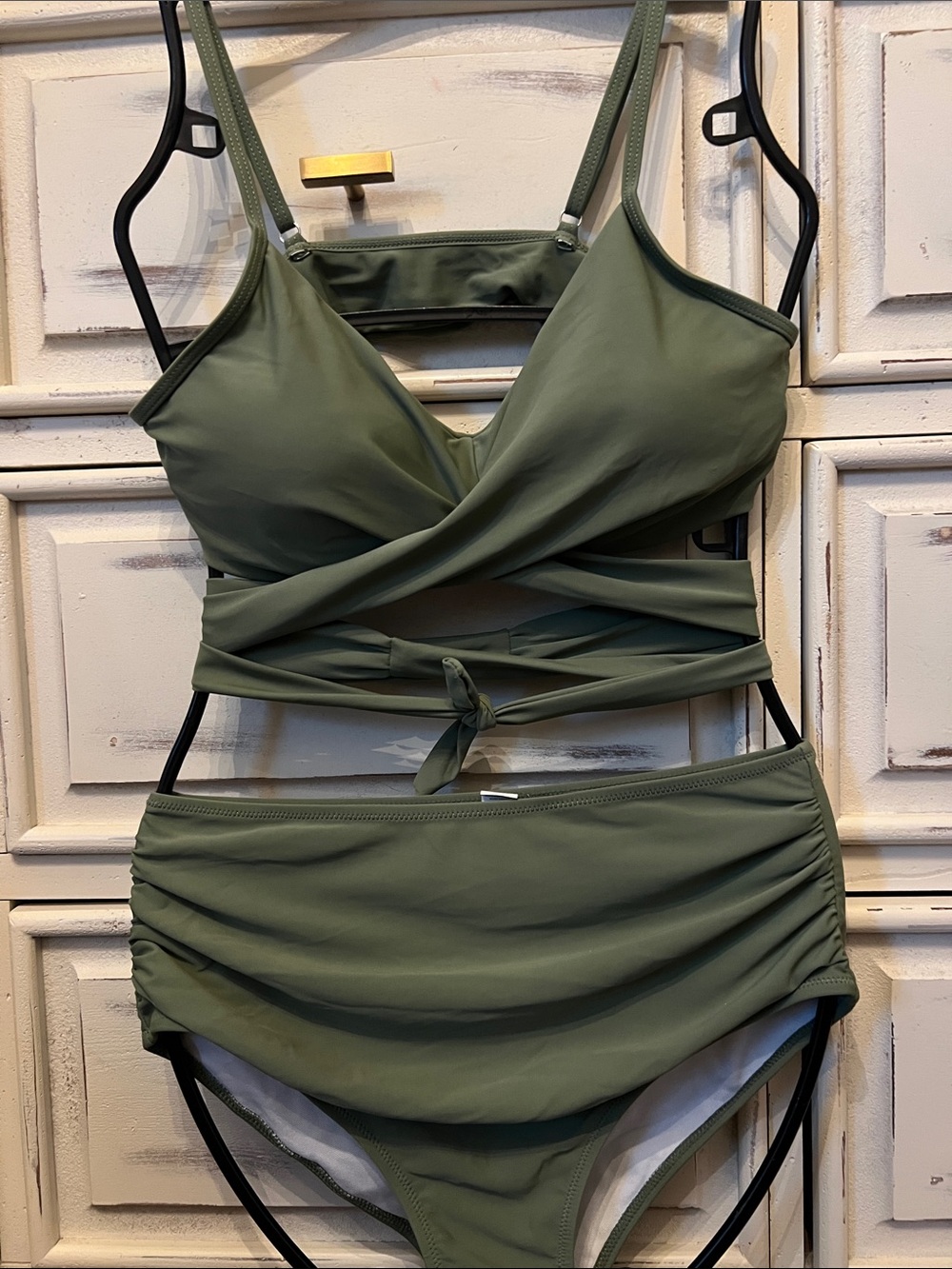 Sexy Olive  Green Wrap-Front Women’s Swimsuit Set